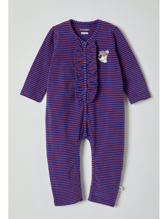 Woody - Romper - IJsbeer - Blue & Orange Striped